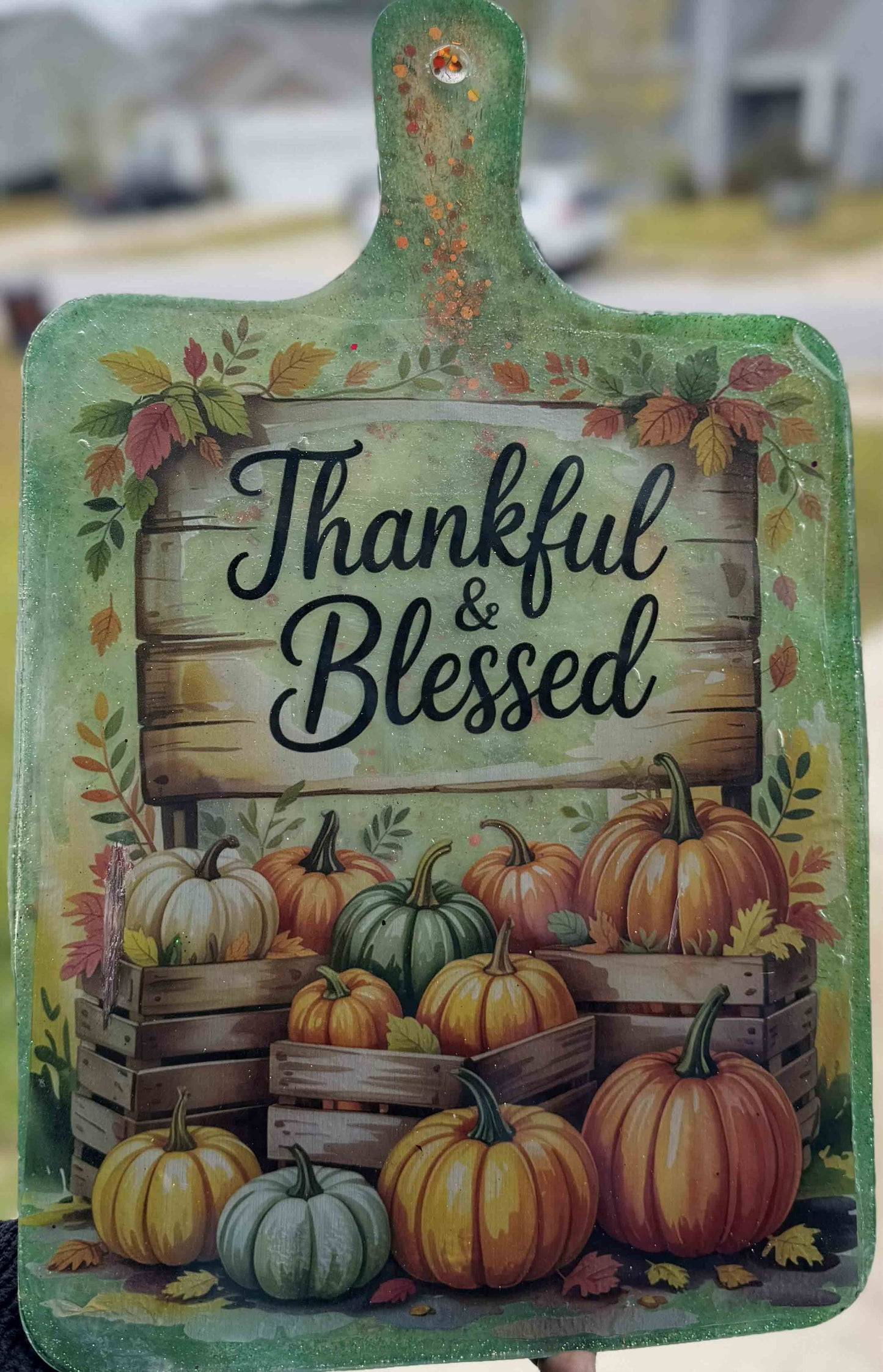 Thankful & Blessed Decorative Cutting Board – 13" x 8" | Fall Kitchen Décor