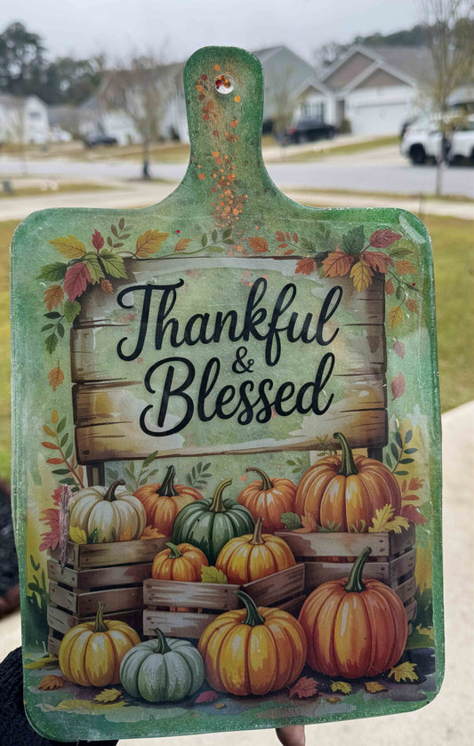 Thankful & Blessed Decorative Cutting Board – 13" x 8" | Fall Kitchen Décor