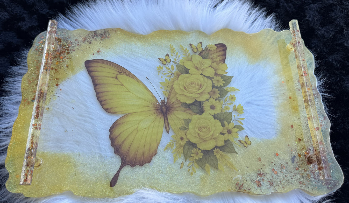 Butterfly Vanity Tray | Decorative Resin Vanity Tray for Bathroom or Desk | Sparkle Butterfly Tray