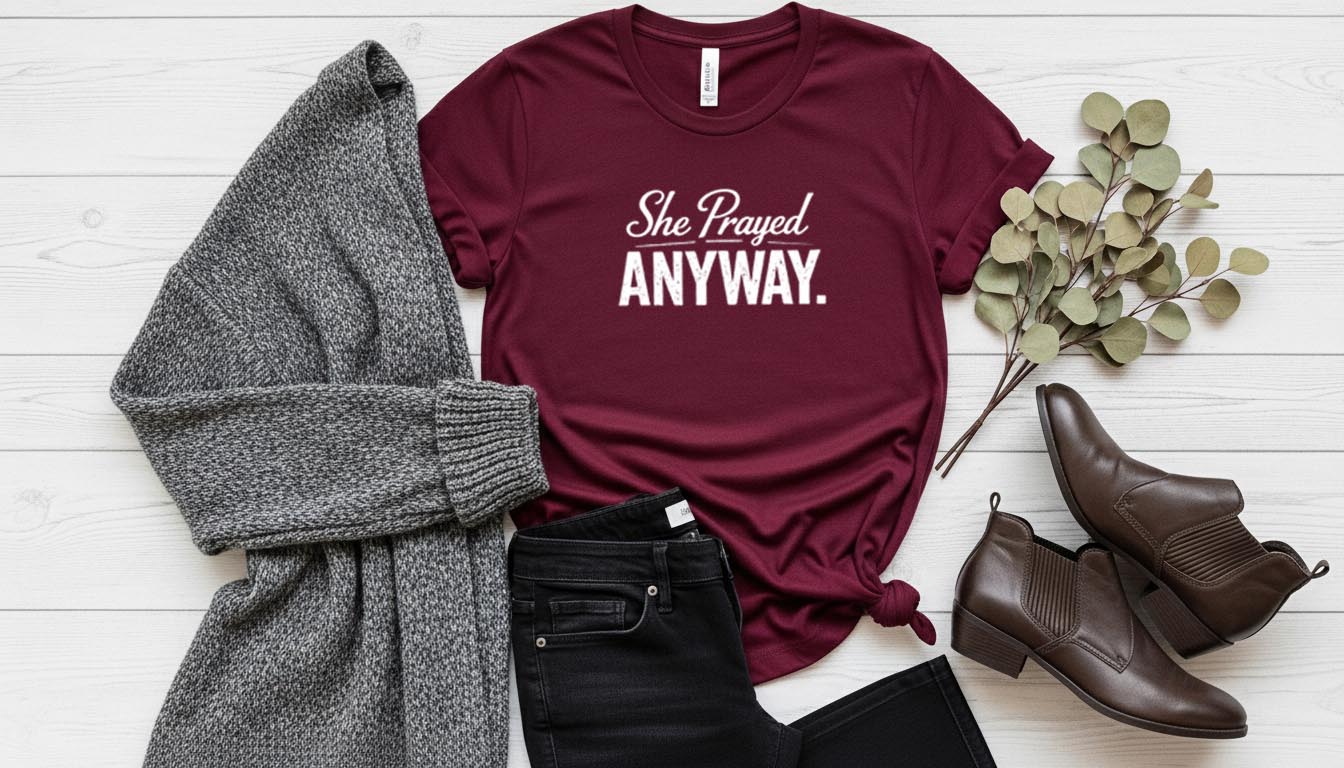 She Prayed. Anyway. – Christian T-Shirt | Faith Apparel | Hannah Collection | Bella Canvas Unisex Tee