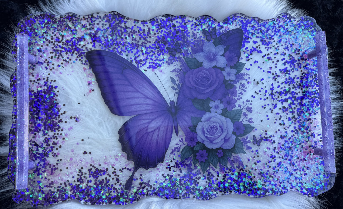 Butterfly Vanity Tray | Decorative Resin Vanity Tray for Bathroom or Desk | Sparkle Butterfly Tray